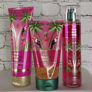 BATH & BODY WORKS 'PINK PINEAPPLE SUNRISE' 3-PIECE BODY SCRUB, MIST, CREAM SET